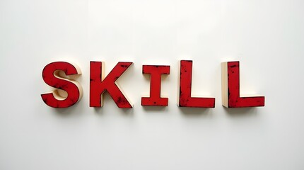Master new skills with vintage red letters spelling 'SKILL' on bright white background ideal for learning ads