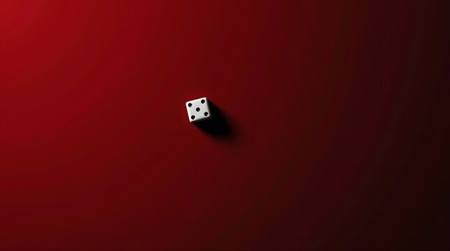 catching white dice shows number six on a rich red surface for games of chance and casino nights