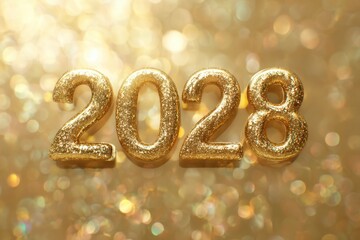 Shiny Golden 2028 Numbers on a Sparkling Background of Light