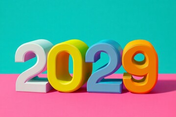 Colorful 2029 Numbers on Bright Background for New Year Celebration