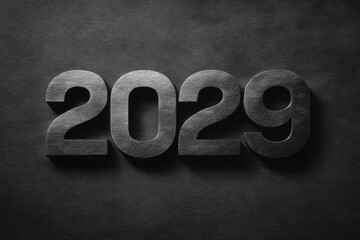 Bold 2029 Numbers Cut from Dark Material on Gray Background