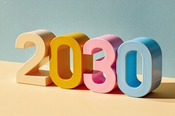 Bright and Colorful 2030 Numbers on a Soft Background Surface