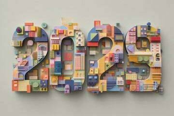 Colorful 2023 Design with Geometric Shapes and Playful Elements