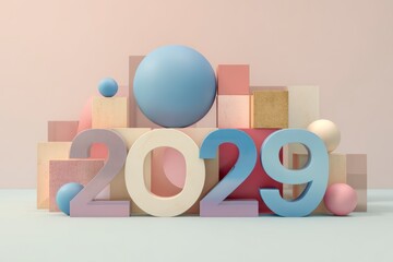 Colorful geometric composition representing the year 2029 in design
