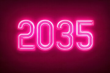 Neon Pink Number 2035 Bright Light on Dark Wall Background