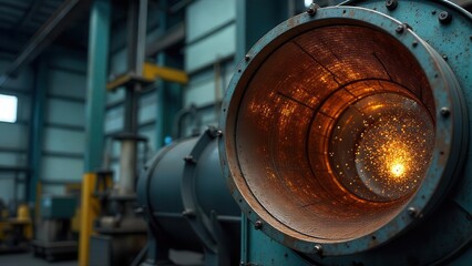 Glowing Embers Within Industrial Machinery A Close-Up View of Sparks and Metal