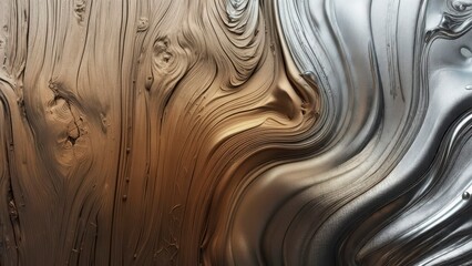 Flowing gradient of bronze and silver tones merging on smooth textured surface creating an elegant abstract metallic composition