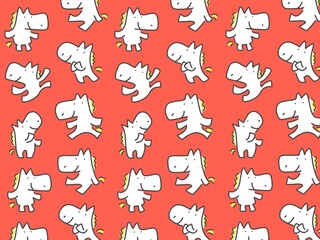 Obraz premium 色々なポーズのかわいい白馬のカラフル背景 2026 歩く・見上げる・踊る・座る