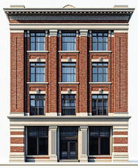 Obraz premium Traditional brick office building with symmetrical facade and large windows
