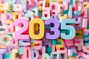 Fototapeta premium Colorful 2035 Numbers Surrounded by Playful Letters in Background