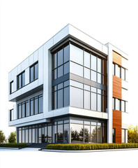 Fototapeta premium Modern urban office building with industrial accents and mixed materials