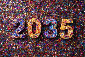 Colorful Glitter Background with the Year 2035 Displayed in Numbers