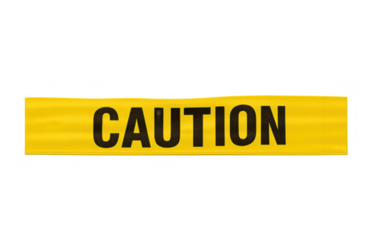 Yellow caution tape creating a warning barrier, indicating danger or restricted access, with transparent background