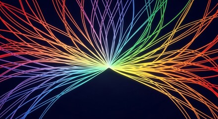 Abstract colorful light trails converge to create a vibrant and dynamic pattern on a dark background, symbolizing connection and energy