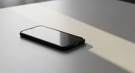 Modern smartphone on a clean light-gray desk