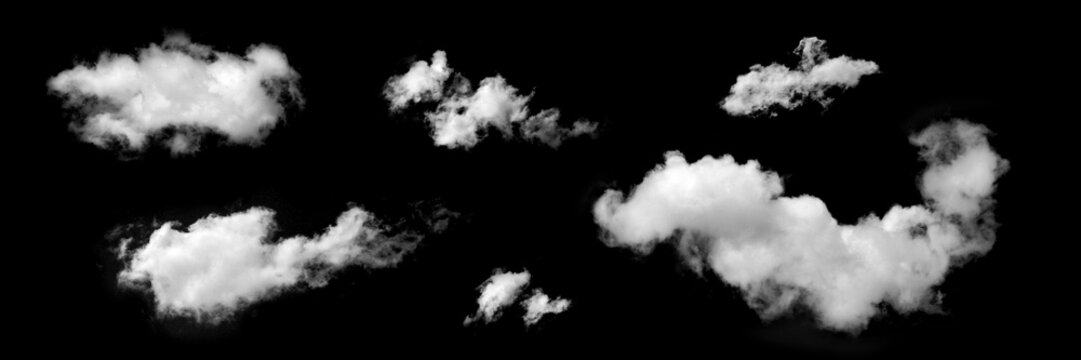 High resolution isolated white cloud on black background. Ideal for digital processing, sky replacement, visual effects and graphic design projects requiring natural cloud textures