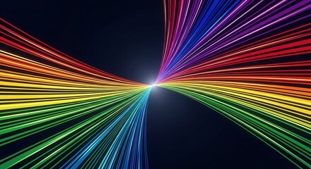 A mesmerizing display of converging rainbow light beams, creating a vibrant and energetic visual representation of focus and direction
