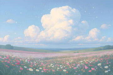 Dreamy Flower Field Sky Background