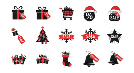 Festive Sale Icons: A collection of cheerful icons for the festive season, perfectly designed for promotions, sales, and holiday-themed designs. 