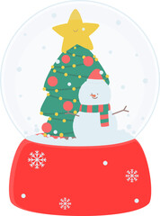 Magical Christmas Snow Globe with Snowman and Star Ornamented Tree