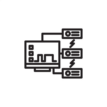 SCADA System icon. Features a monitor with a graph connected to industrial control modules. Represents supervisory control, data acquisition, process automation, remote monitoring, and IIoT.