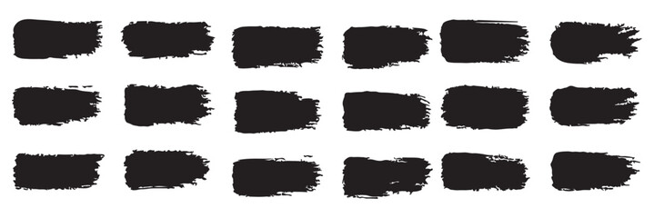 Brush paint stroke set. Black stain texture background abstract vector ink splashes. rough paintbrush mark sketch shape frames. Watercolor smears, marker lines. Charcoal streaks. Bold grungy scribbles