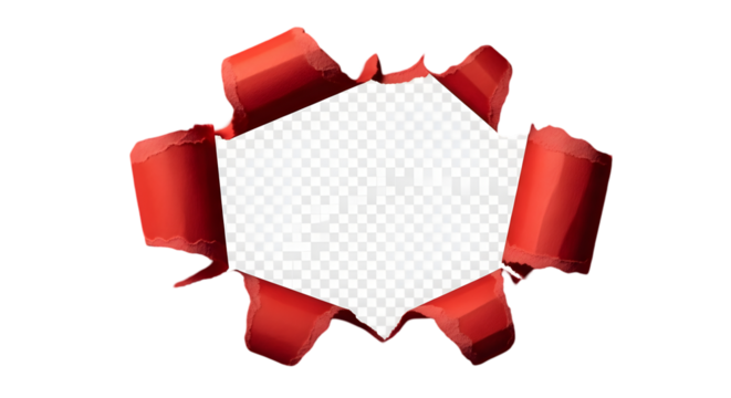 Torn paper banner with red ribbons: dynamic cut-out frame for announcements and promotions

