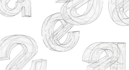 Modern 3D wireframe alphabet letters floating, stylish font for technology branding