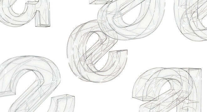 Modern 3D wireframe alphabet letters floating, stylish font for technology branding