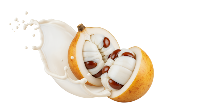 Delicious Cupuacu Fruit Splitting Open with Creamy Liquid Splash, Exotic Amazonian Delicacy