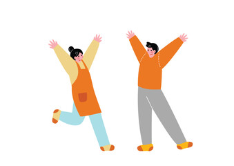 万歳して喜ぶ夫婦