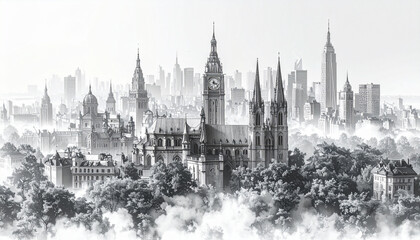 Obraz premium Soft Pencil Doodles of City Landmarks for Tourism Map