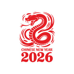 Chinese New Year 2026 – bold stroke dragon icon, red zodiac festival graphic, 2026 Lunar Dragon Art traditional asian new year illustration