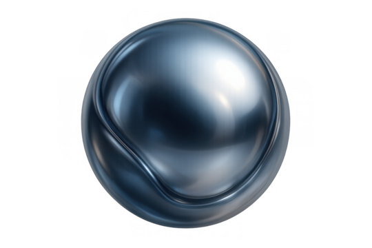 Liquid metal sphere abstract rendering, shiny chrome digital art, futuristic elegant fluid design, transparent background