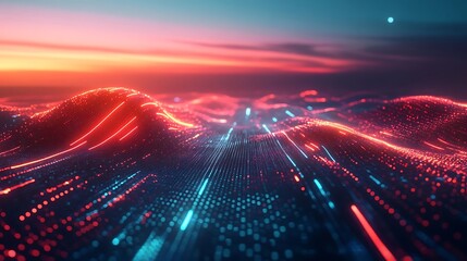 Neon Data Wave Landscape with Futuristic Light Trails