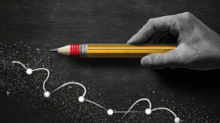 Conceptual Art: Hand Drawing Creative Constellation with Pencil on Chalkboard