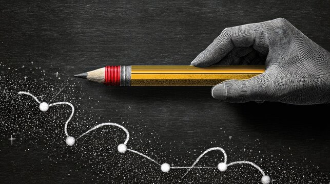 Conceptual Art: Hand Drawing Creative Constellation with Pencil on Chalkboard