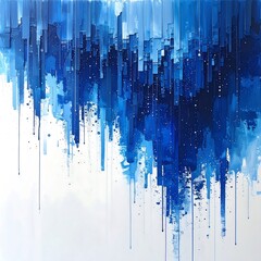 An abstract artwork featuring a cascade of blue hues, creating a dynamic and watery effect on a white backdrop
