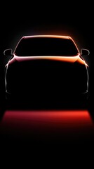 Futuristic Car Silhouette with Dramatic Lighting against Black Background