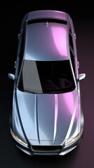 Sleek Silver Sedan with Pink Reflections Under Studio Lighting