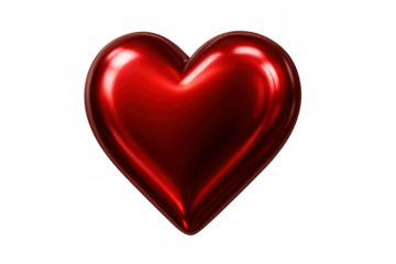 Red metallic heart symbol of love and romance for valentine's day and passion branding, transparent background