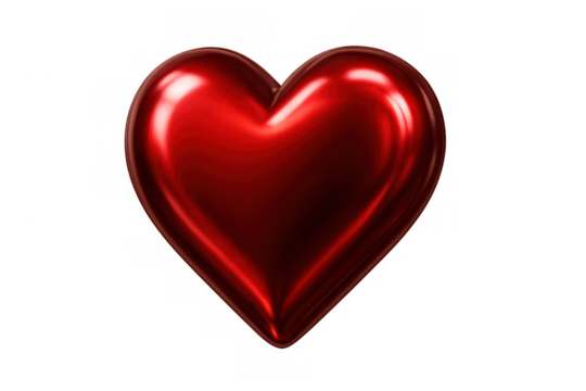 Red metallic heart symbol of love and romance for valentine's day and passion branding, transparent background