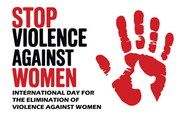 Stop Violence Against Women, awareness poster, red handprint graphic, Anti-Violence Campaign Art, bold typography, support message design