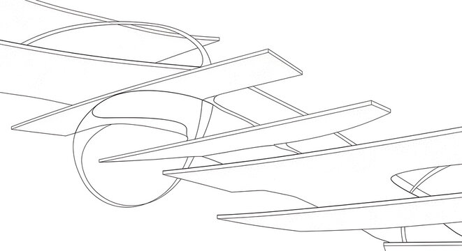 Dynamic architectural blueprint design showcases modern geometric abstraction art