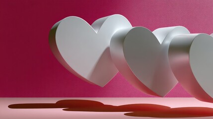 Abstract 3D Floating Hearts Against Pink Background for Valentine's Day and Love Concept