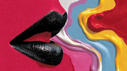 Vibrant Lip Art with Colorful Paint Streaks - Creative Fashion Concept