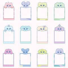 Cute Pastel Kawaii Frames with Adorable Animal Characters