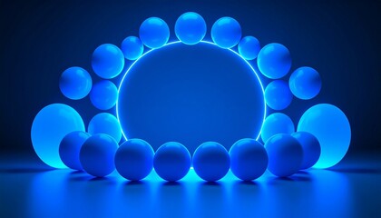 Minimalist Blue Circle Frame with 3D Spheres
