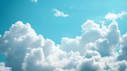 A dreamy cloudscape with fluffy clouds against a soft blue sky