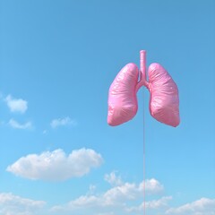 Pink Balloon Shaped Like Lungs in Blue Sky